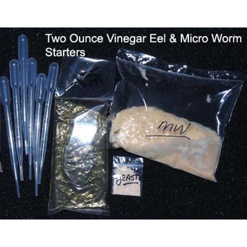 Four Large 2oz Starters -  Micro, Banana, Walter Worms, and Vinegar Eels - Includes Yeast & Pipettes.  Thorough Instructions Included With Purchase.