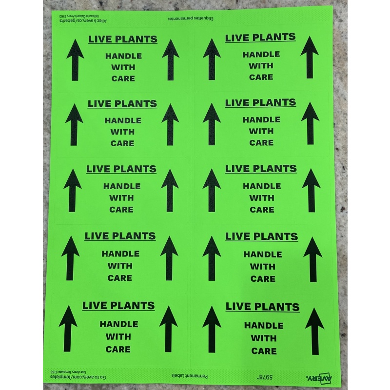 Live Plants shipping stickers 500 ct