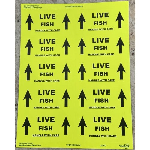 Live Fish shipping stickers 500 ct
