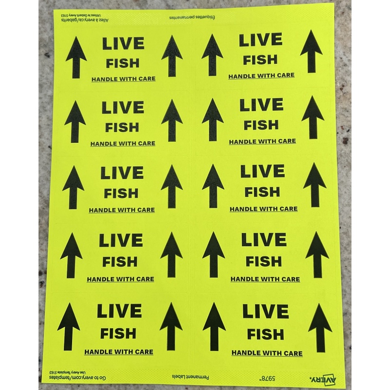 Live Fish shipping stickers 500 ct