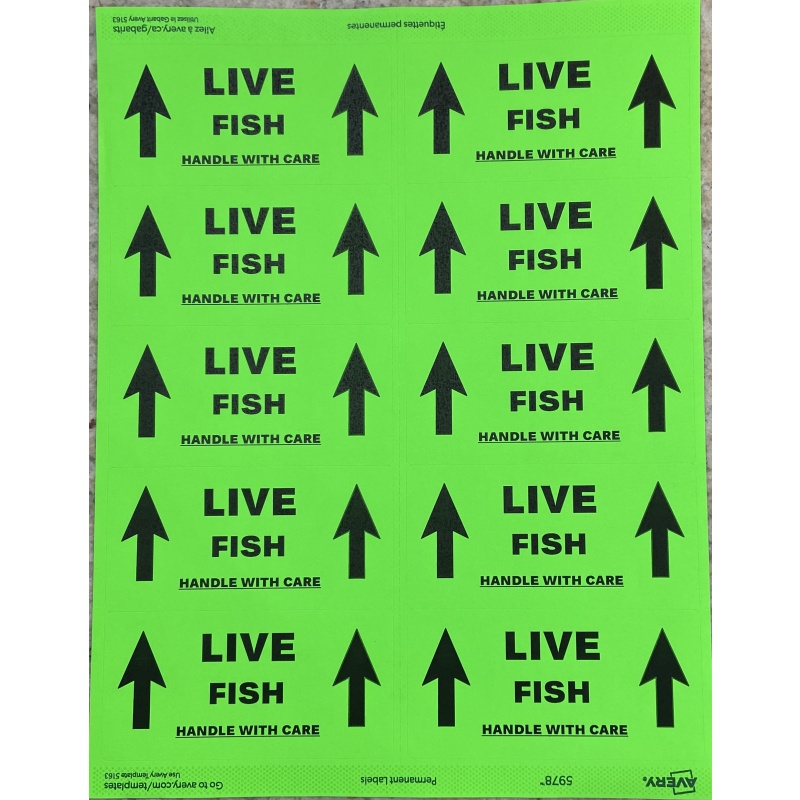 Live Fish shipping stickers 500 ct
