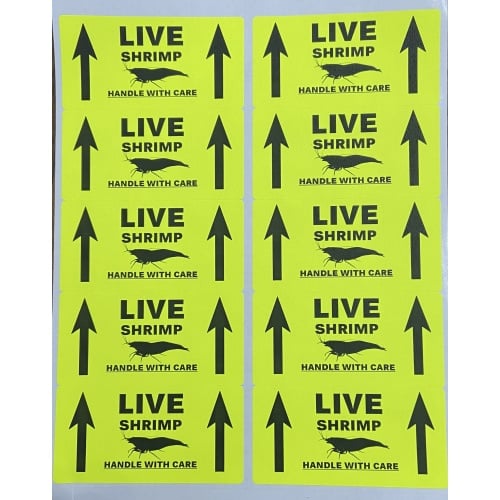 Live Shrimp shipping stickers 500 ct
