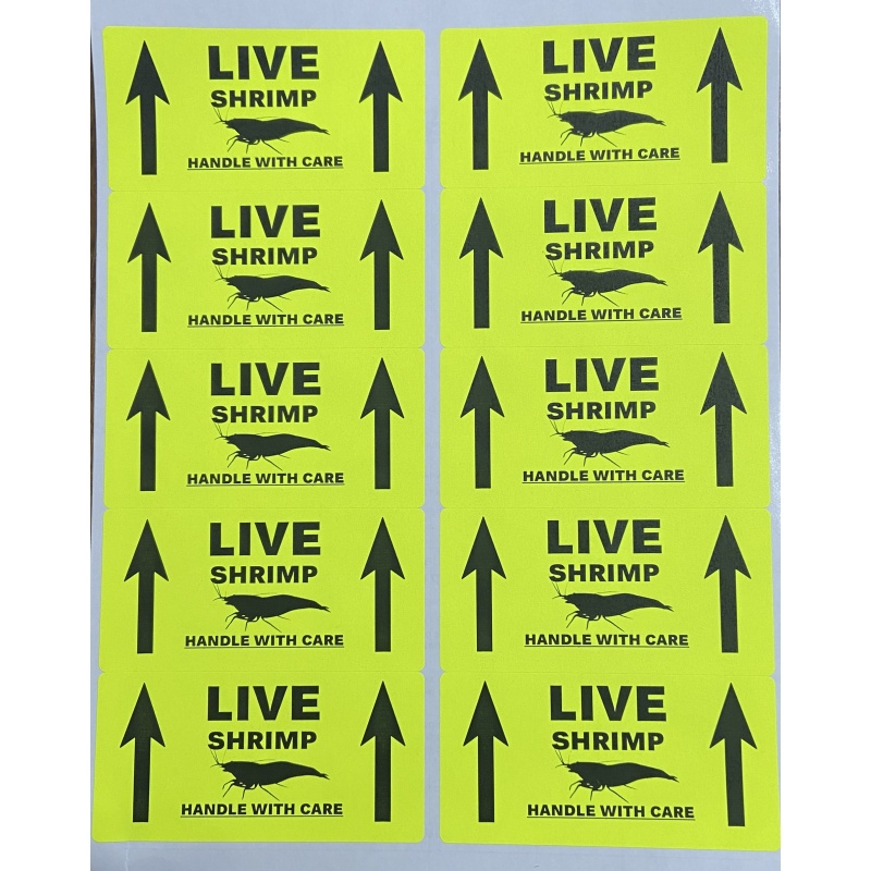 Live Shrimp shipping stickers 500 ct