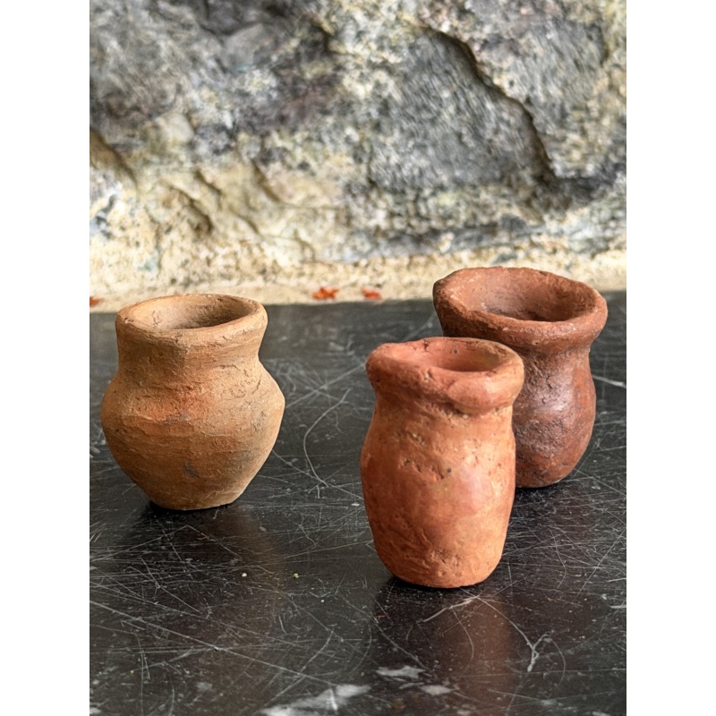 Lot of 3 Miniature Amazon Pottery Vessels - Reds