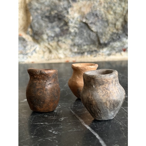 Lot of 3 Miniature Amazon Pottery Vessels - Rustic Colors
